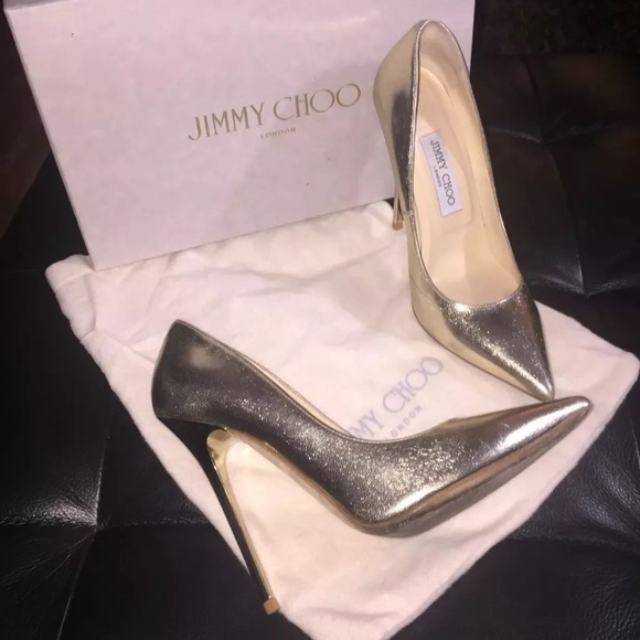 Jimmy Choo Anouk Gold Shiny Metallic Pumps - Picture 4 of 8